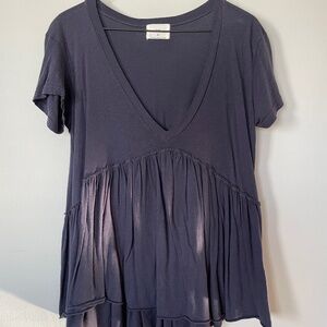 Anthropologie t.la Deep V-Neck with Peplum Hem in Navy | Small
